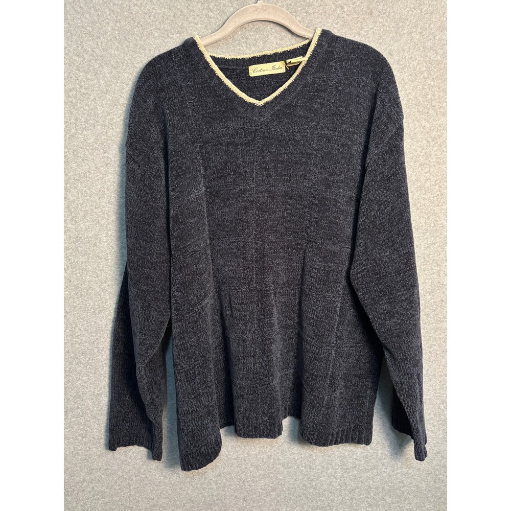 Cortina Italia Navy Chenille Sweater Large Vintage Cozy Grandpa‎ Core